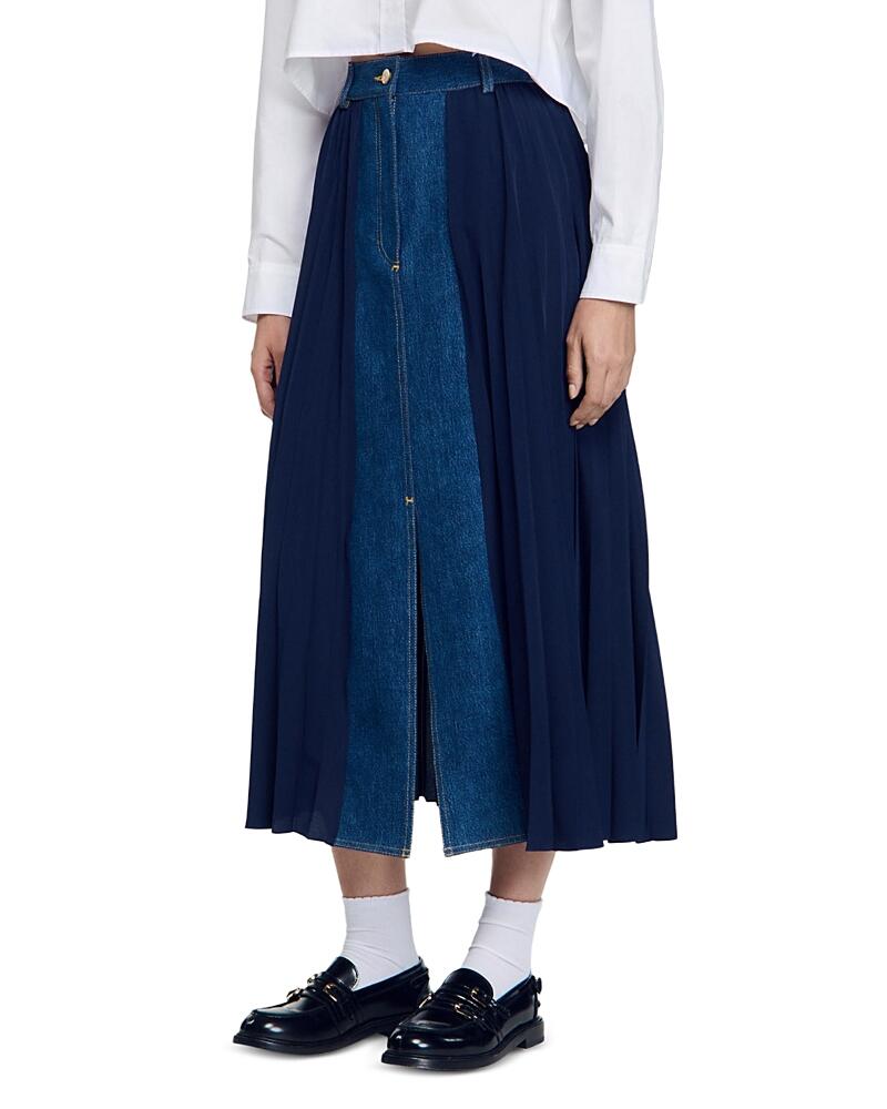 Sandro Julia Pleated Denim Skirt Cover