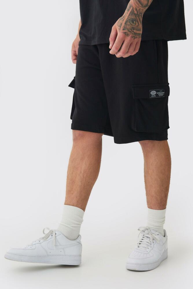 boohoo Mens Tall Woven Tab Relaxed Fit Cargo Shorts - Black Cover