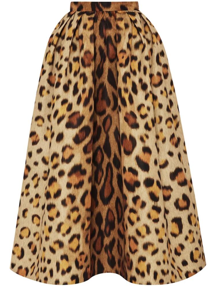 Oscar de la Renta jaguar-print faille midi skirt - Brown Cover