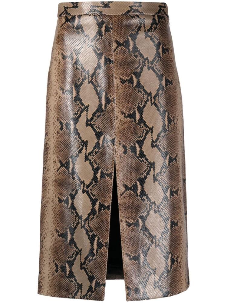 KHAITE The Fraser snakeskin-effect leather skirt - Brown Cover