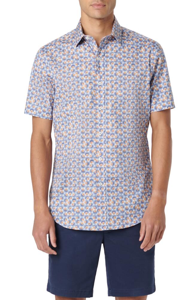 Bugatchi Orson Dot Print Short Sleeve Stretch Cotton Button-Up Shirt in Caramel Cover