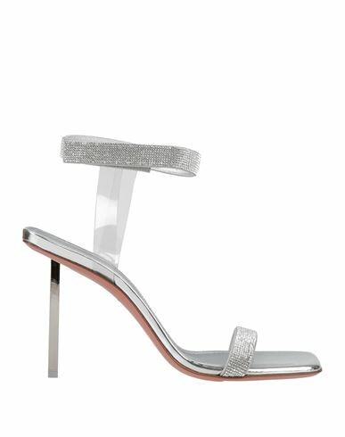 Amina Muaddi Woman Sandals Silver Soft Leather, PVC - Polyvinyl chloride Cover