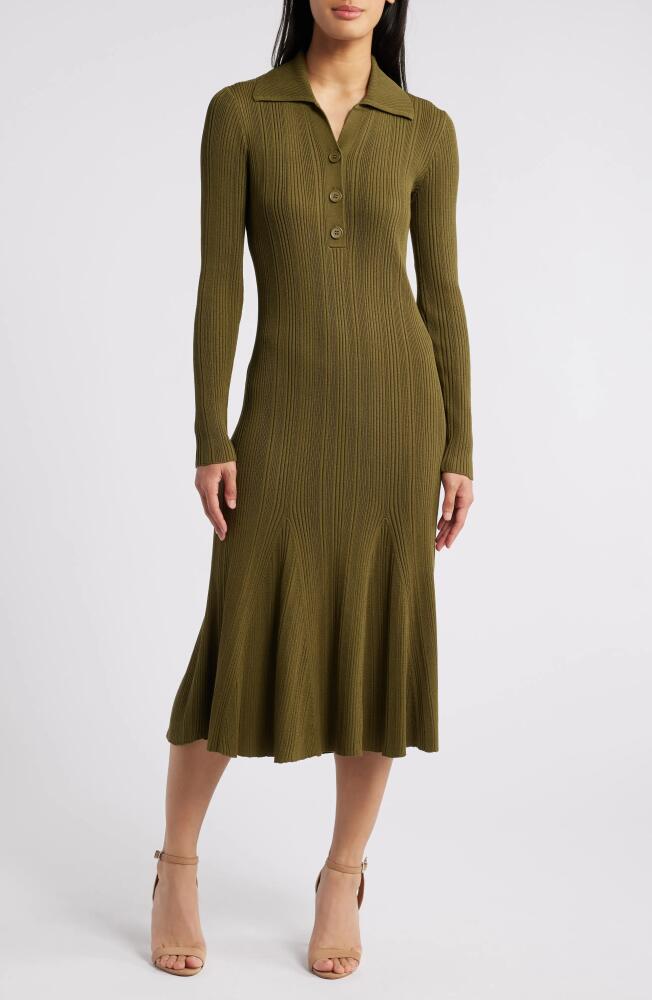 Julia Jordan Variegated Rib Long Sleeve Midi Sweater Dress in Avocado Cover