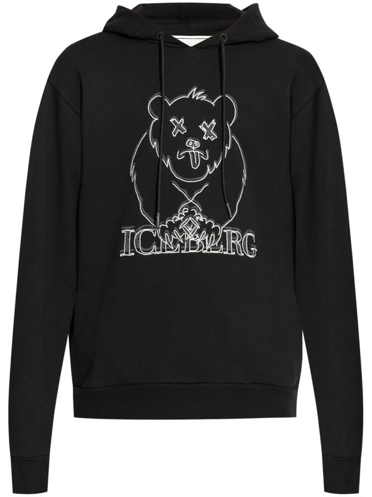 Iceberg logo-embroidered cotton hoodie - Black Cover