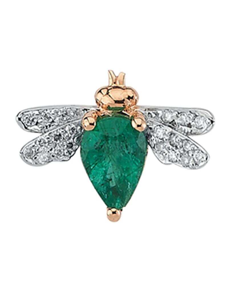 BeeGoddess 14k Rose Gold Emerald and Diamond Honey Bee Stud Earring, Single Cover