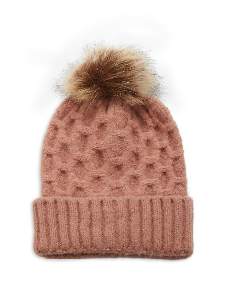 Women's Marcus Adler NY Faux Fur Pom Pom Cable Knit Beanie - Pink Cover