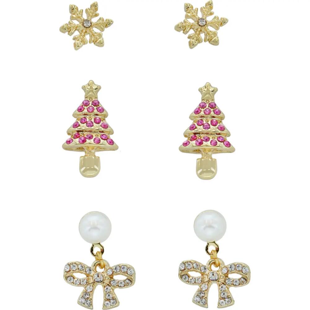 Panacea Set of 3 Christmas Stud Earrings in Gold Cover