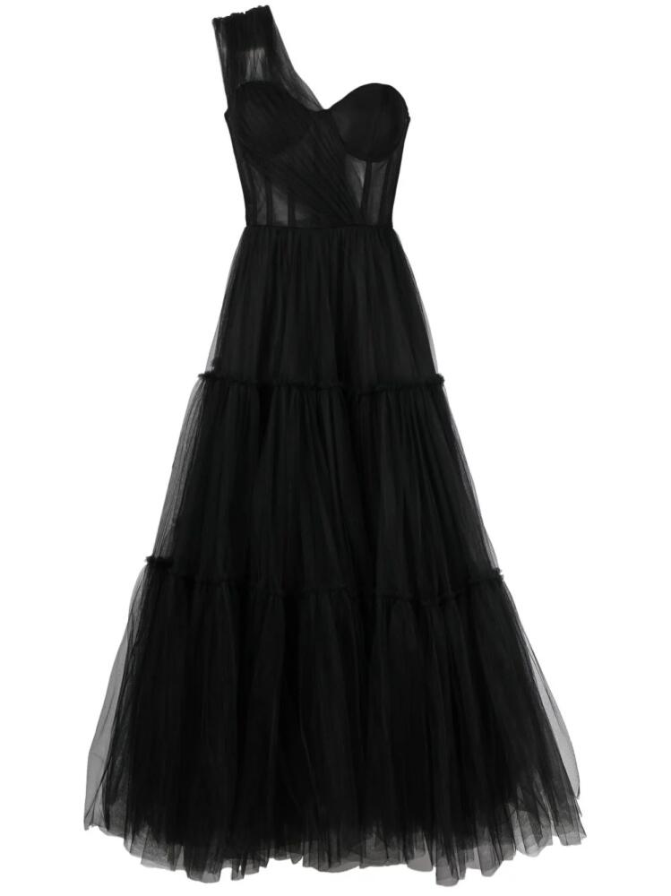 Ana Radu one-shoulder ruffled maxi dress - Black Cover