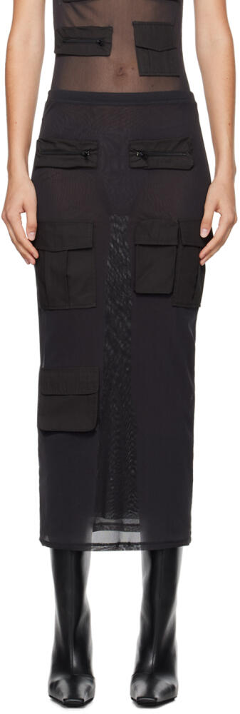 Acne Studios Black Cargo Mesh Maxi Skirt Cover