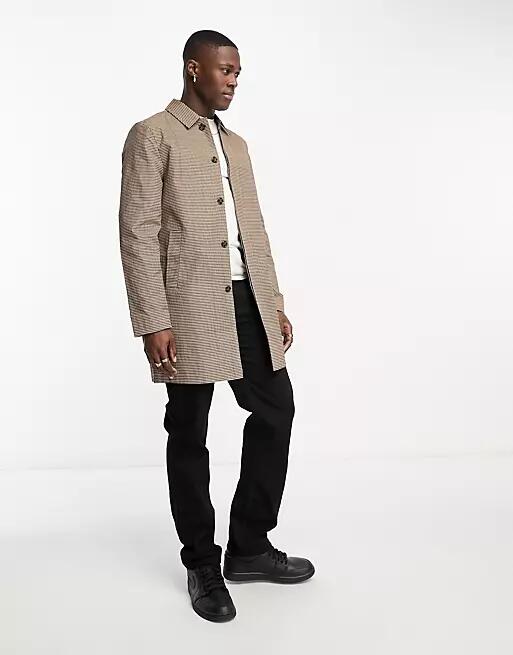 New Look shower resistant check trench coat in brown-White Cover