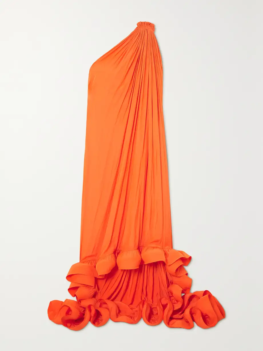 Lanvin - One-shoulder Ruffled Charmeuse Gown - Orange Cover