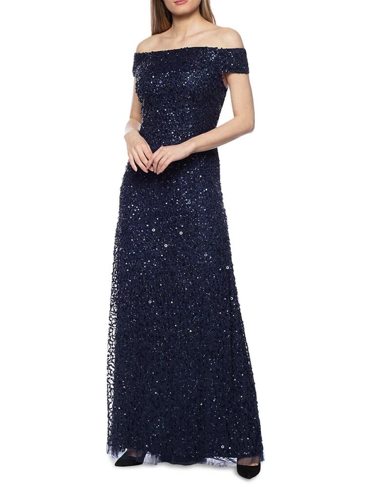 Marina Women's Off Shoulder Sequin A Line Gown - Navy Cover