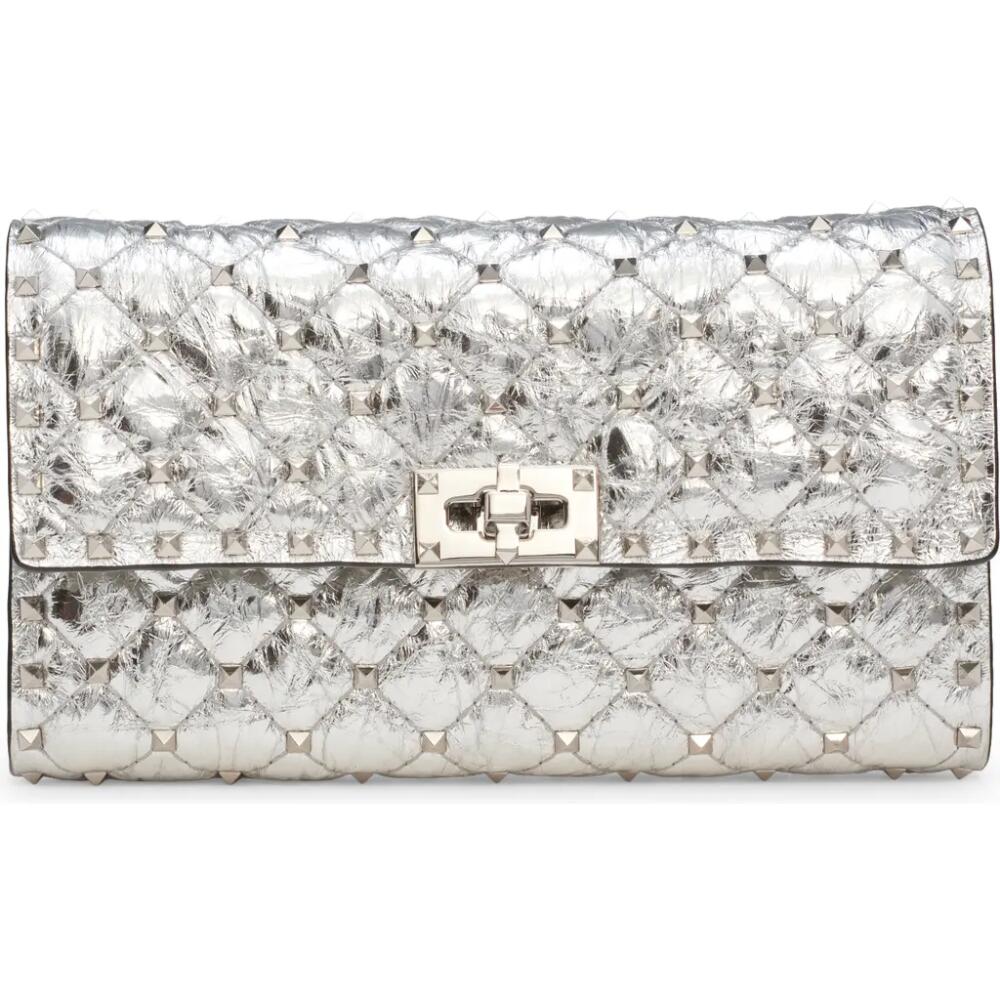 Valentino Garavani Small Rockstud Spike Leather Shoulder Bag in Yj1 Silver/Palladium Cover