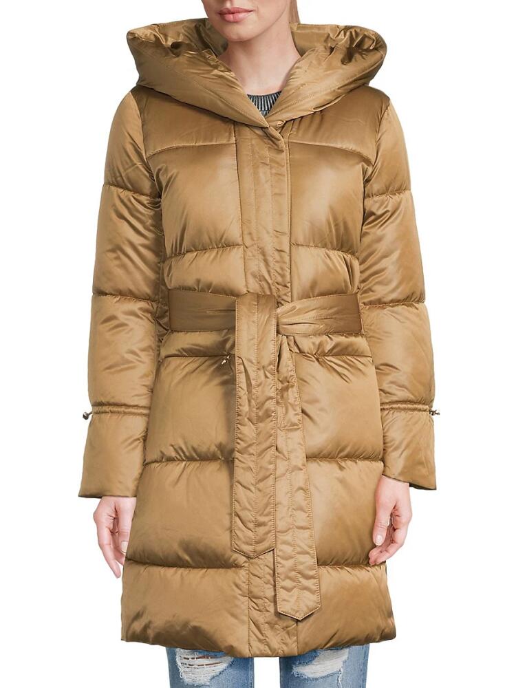 Via Spiga Women's Hooded Longline Puffer Jacket - Gold Cover