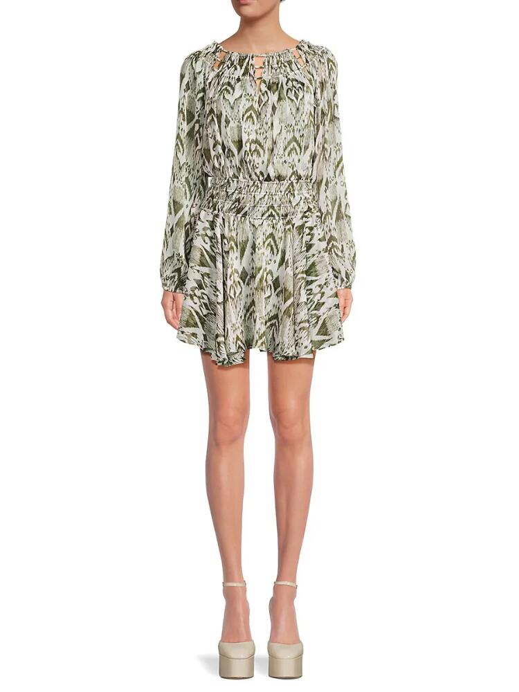 Misa Los Angeles Women's Geoemtric Print Boatneck Mini Dress - Green Cover