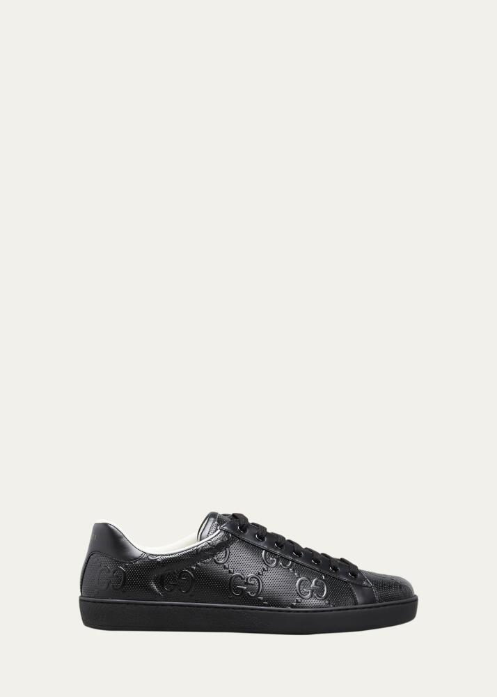 Gucci Men's New Ace GG-Embossed Leather Low-Top Sneakers Cover