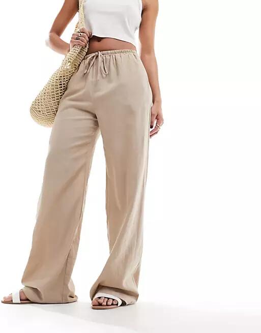 Cotton On drawstring straight leg pants in taupe linen blend-Neutral Cover