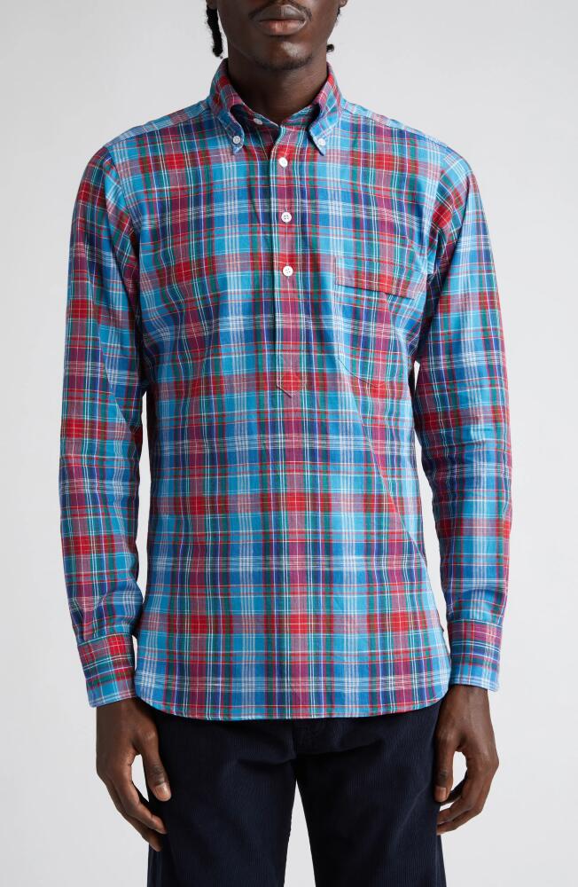 Drake's Madras Plaid Button-Down Popover Shirt in Blue/Red Cover