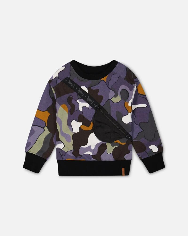 Deux par Deux Boy's Printed Camo Fleece Sweatshirt With Bag in Anthracite Cover