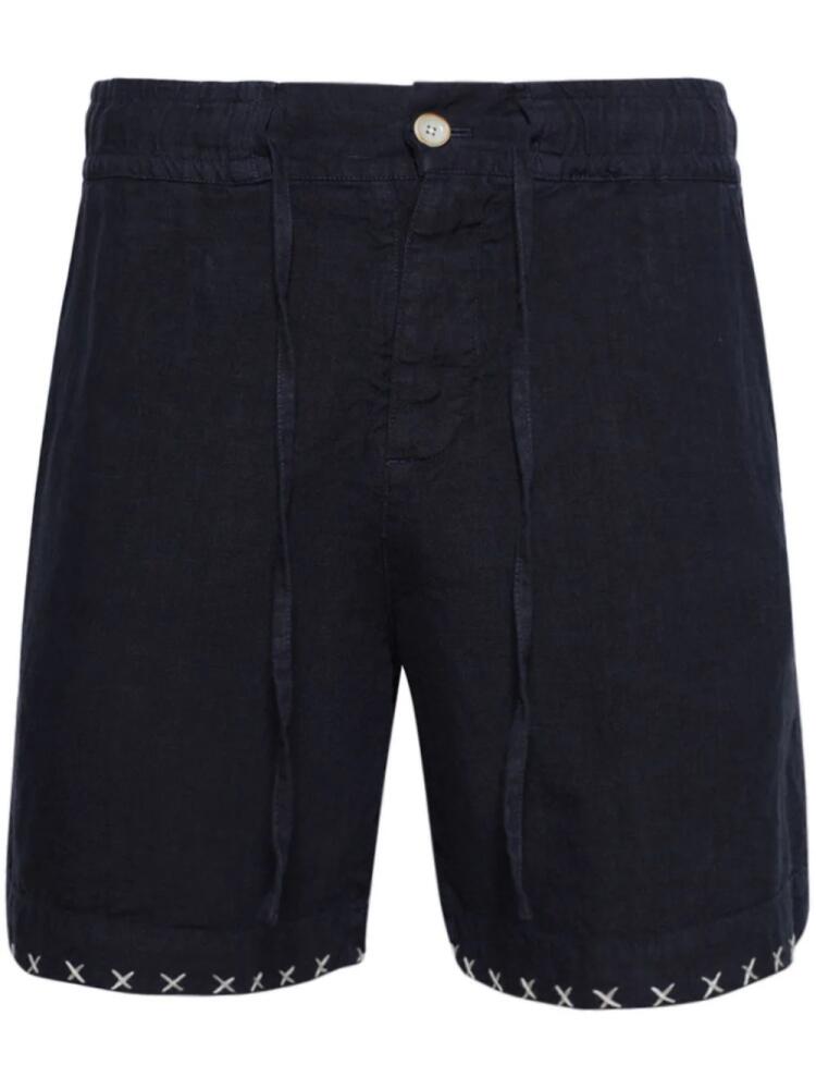 The Elder Statesman contrasting-stitch linen shorts - Blue Cover