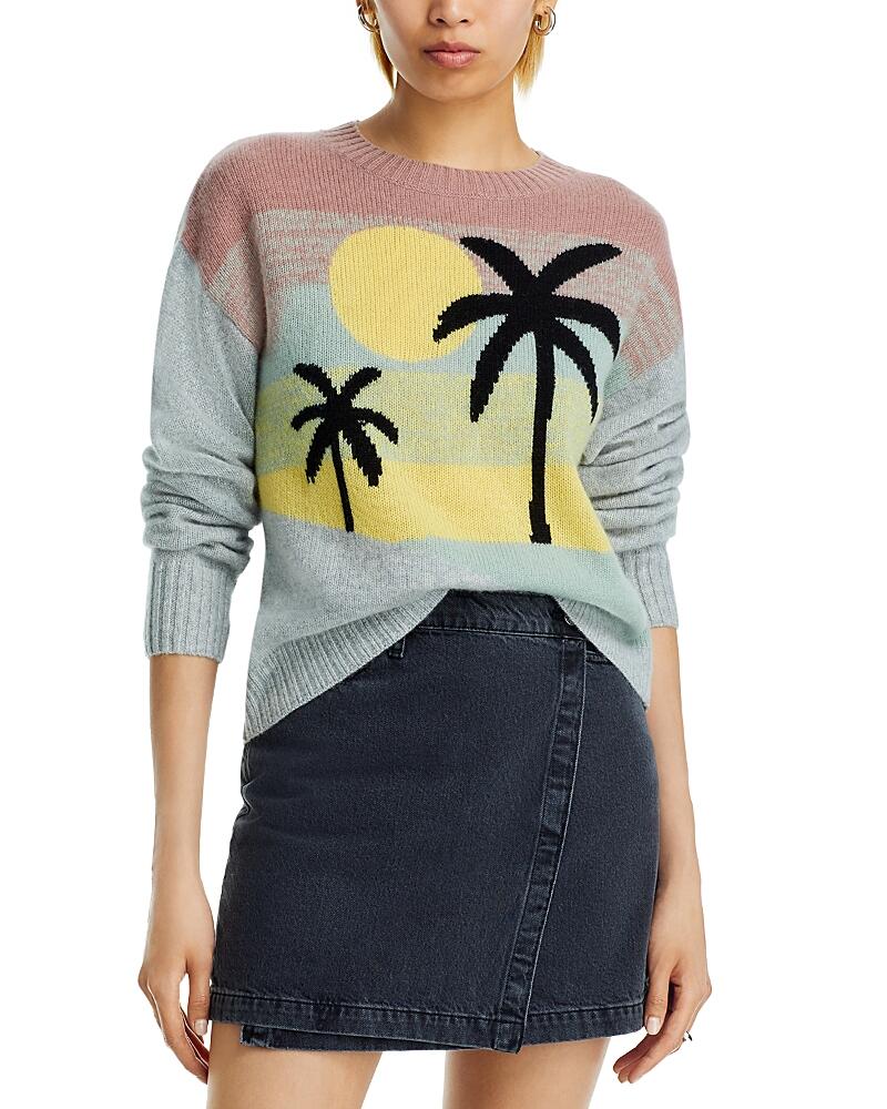 Aqua Cashmere Palm Tree Intarsia Crewneck - Exclusive Cover