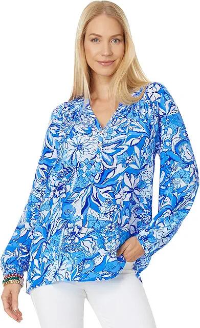 Lilly Pulitzer Elsa Top (Blue Tang Flocking Fabulous) Women's Blouse Cover