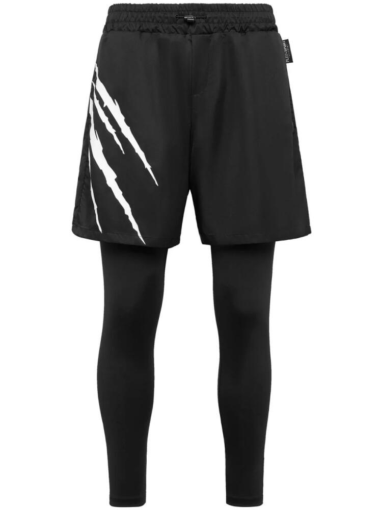 Plein Sport Running logo-print layered trousers - Black Cover