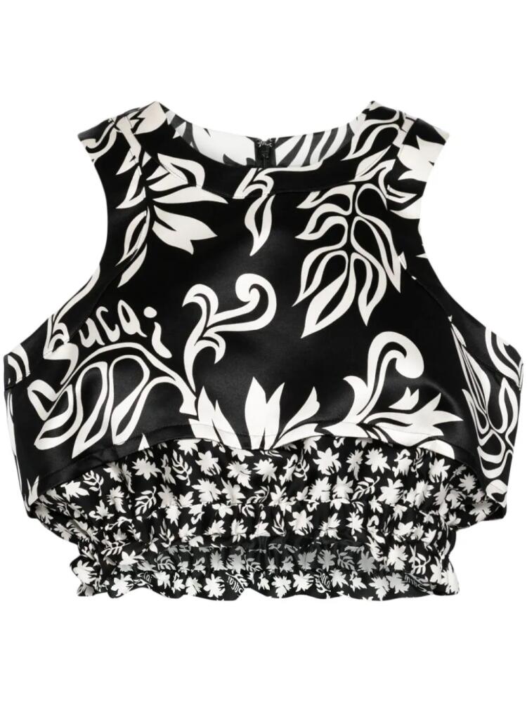 sacai cropped floral-print tank top - Black Cover