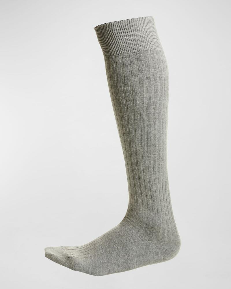 Neiman Marcus Men's Solid Ribbed Knee-High Socks Cover