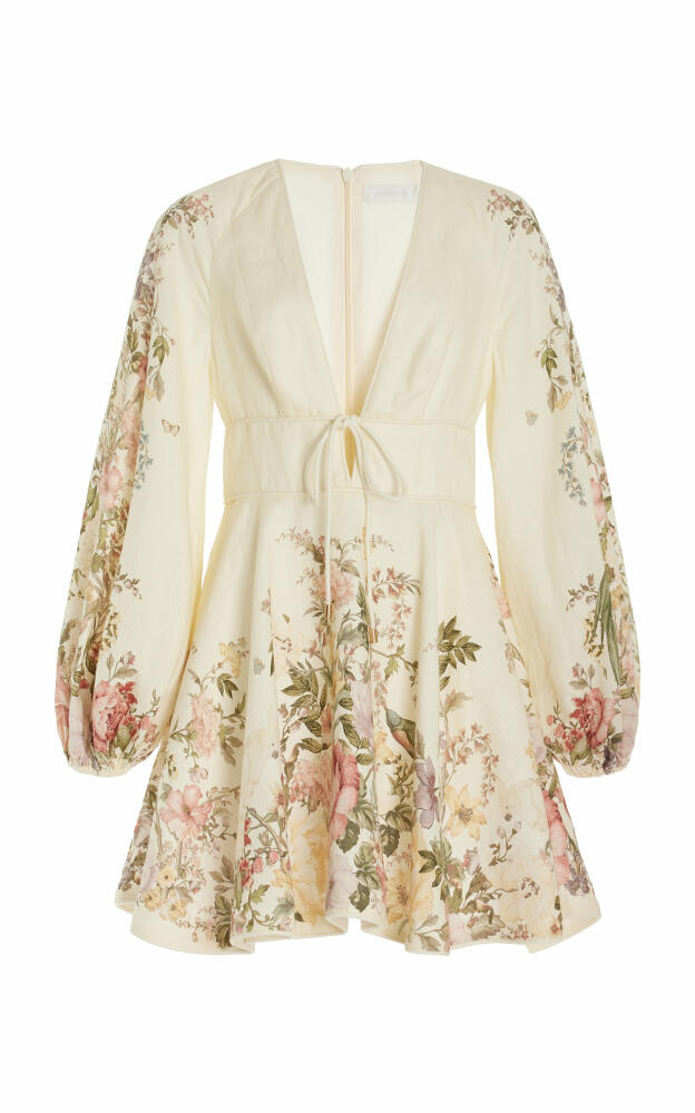 Zimmermann - Waverly Plunged Linen Mini Dress - Floral Cover