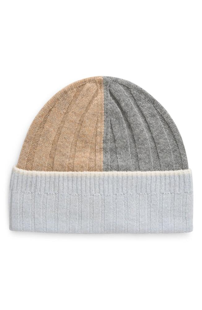 Johnstons of Elgin Colorblock Cashmere Rib Beanie in Ice Blue Colourway Cover