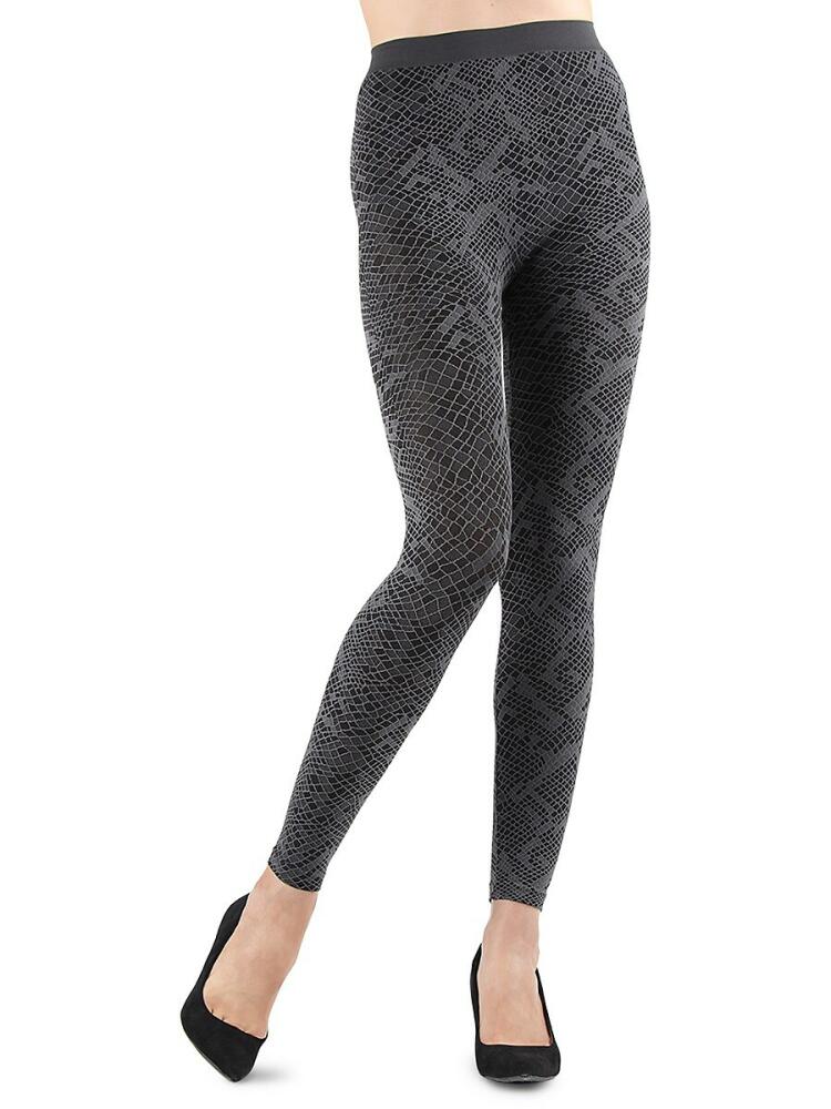 Memoi Women's Snakeskin-Print Ankle-Length Leggings - Black Cover