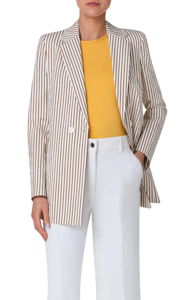 Akris punto Stripe Double Breasted Seersucker Blazer in Cream-Sun-Black Cover