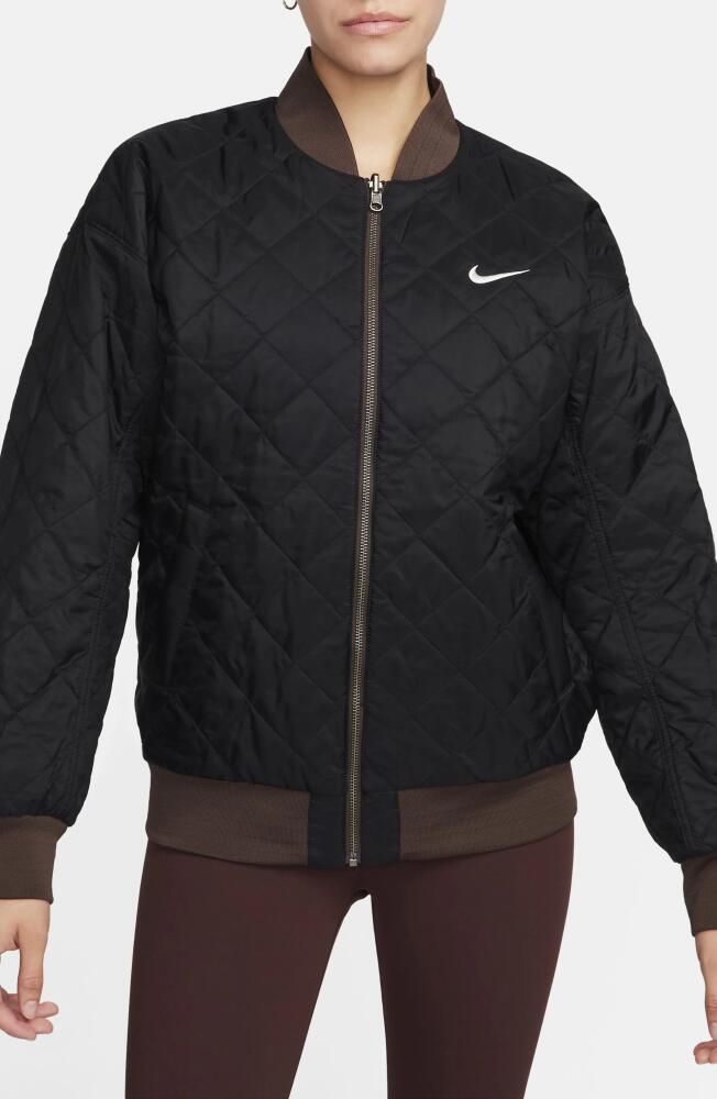 Nike Sportswear Reversible Varsity Quilted Bomber Jacket in Baroque Brown/Black/Sail Cover