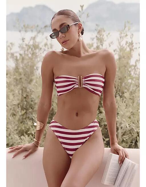 4th & Reckless x Luana Barron paloma bandeau striped bikini top in cherry red Cover