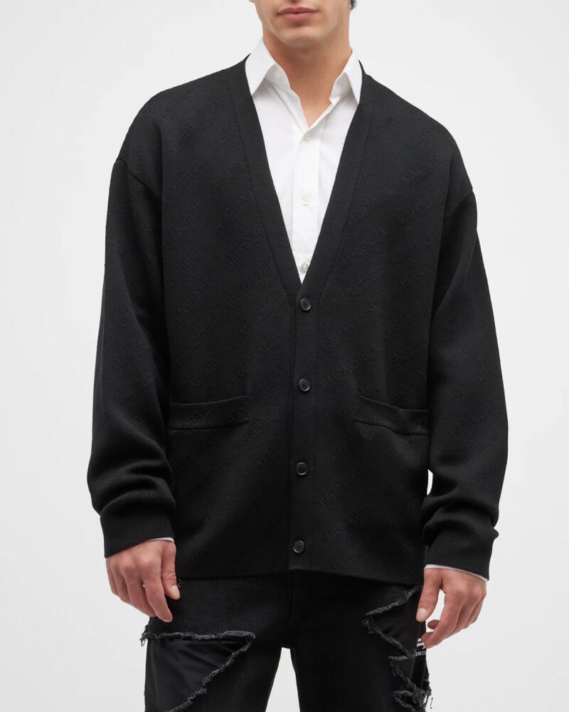 Balenciaga Men's Allover Tonal Logo Cardigan Sweater Cover