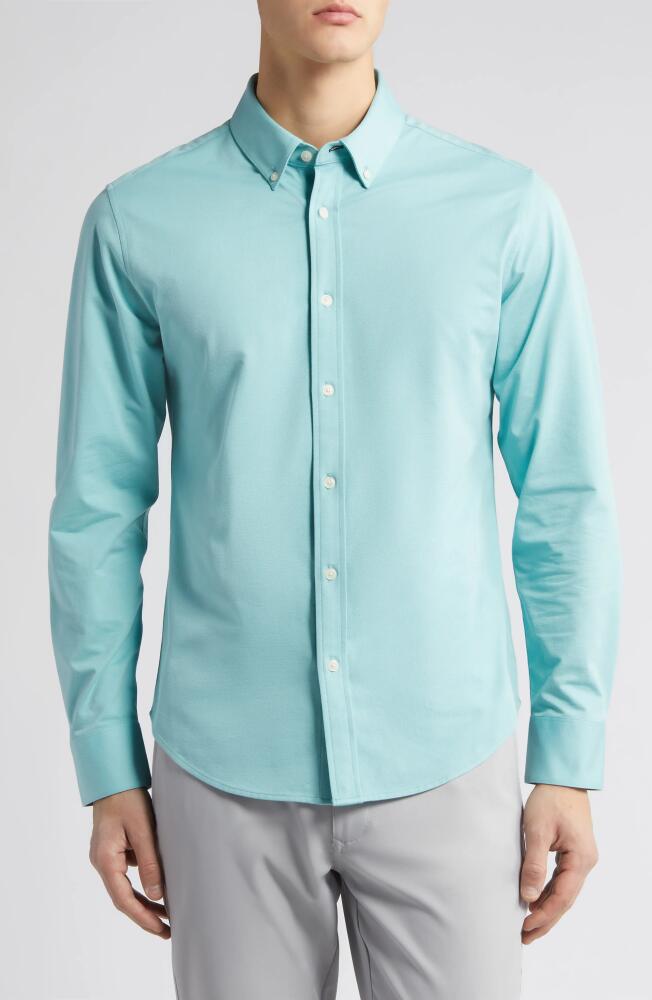 Mizzen+Main Ellis Solid Knit Button-Down Shirt in Turquoise Aqua Cover