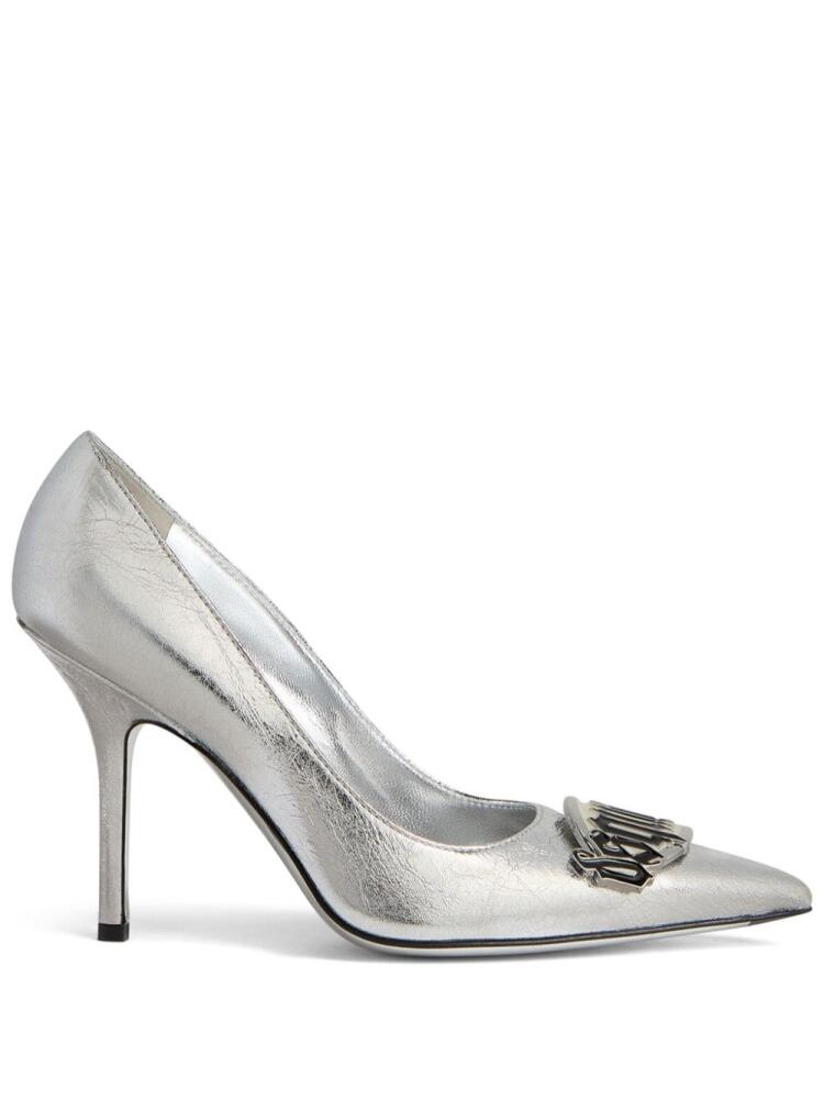 DSQUARED2 100mm logo-plaque leather pumps - Silver Cover