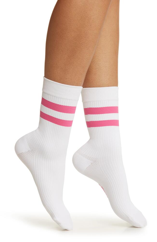 ITEM m6 Ribbed Compression Crew Socks in White Pink Stripe Cover