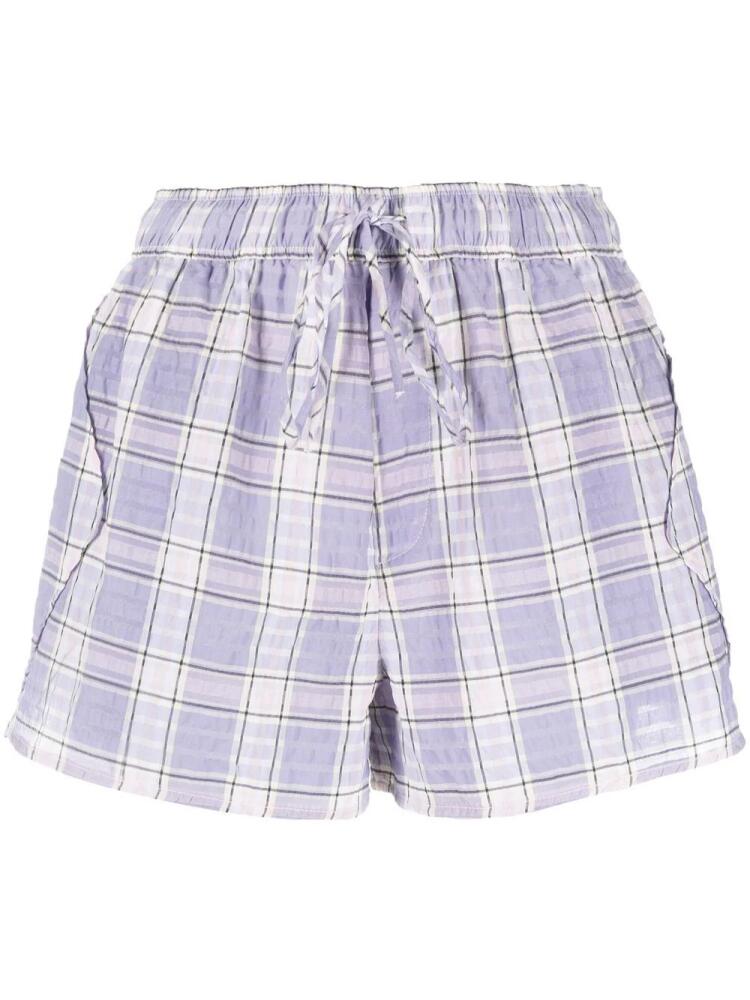 GANNI check-print seersucker shorts - Purple Cover