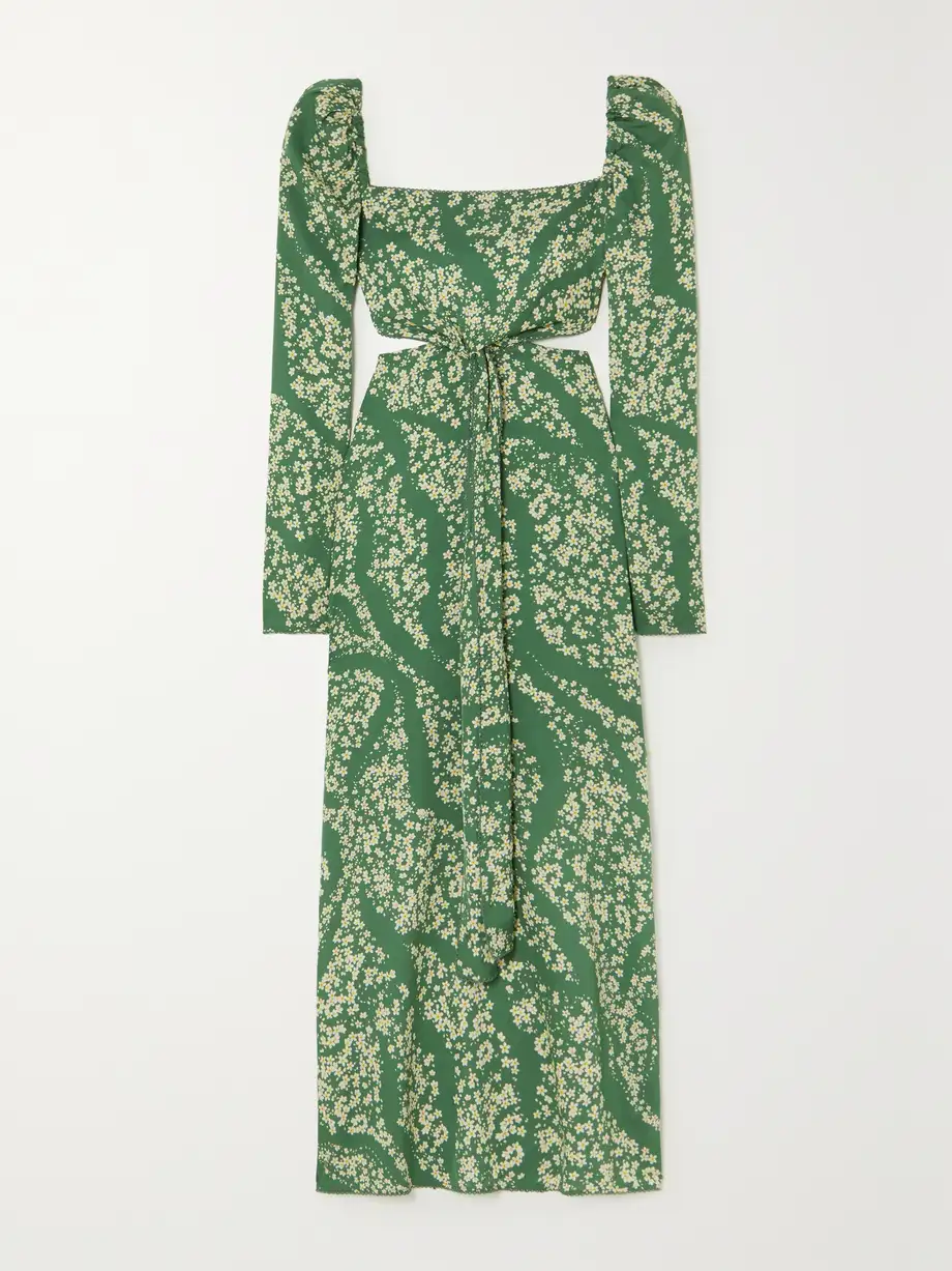 Agua by Agua Bendita - Cuarzo Astro Esmeralda Cutout Floral-print Twill Maxi Dress - Green Cover