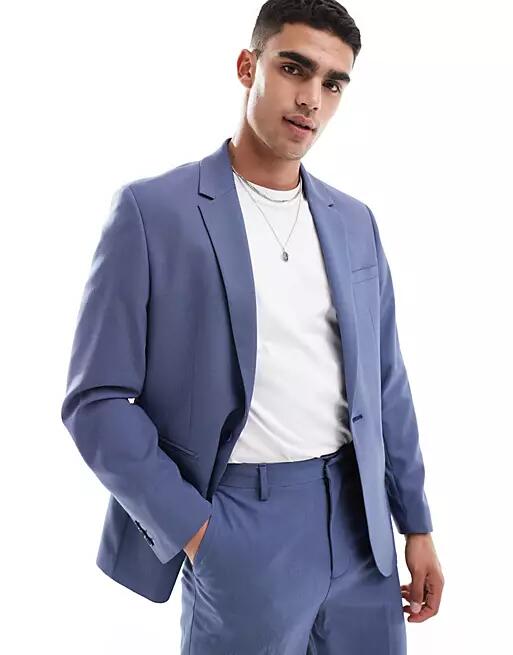 ASOS DESIGN regular suit jacket in royal blue pindot-Navy Cover