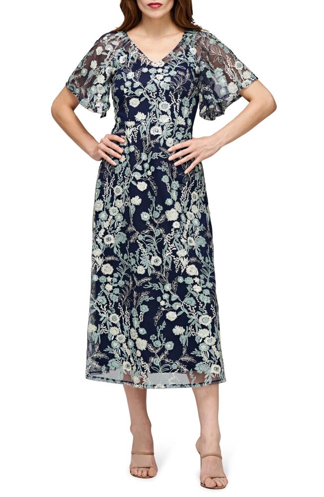 JS Collections Elsie Floral Embroidered Midi Dress in Navy/Sage Cover