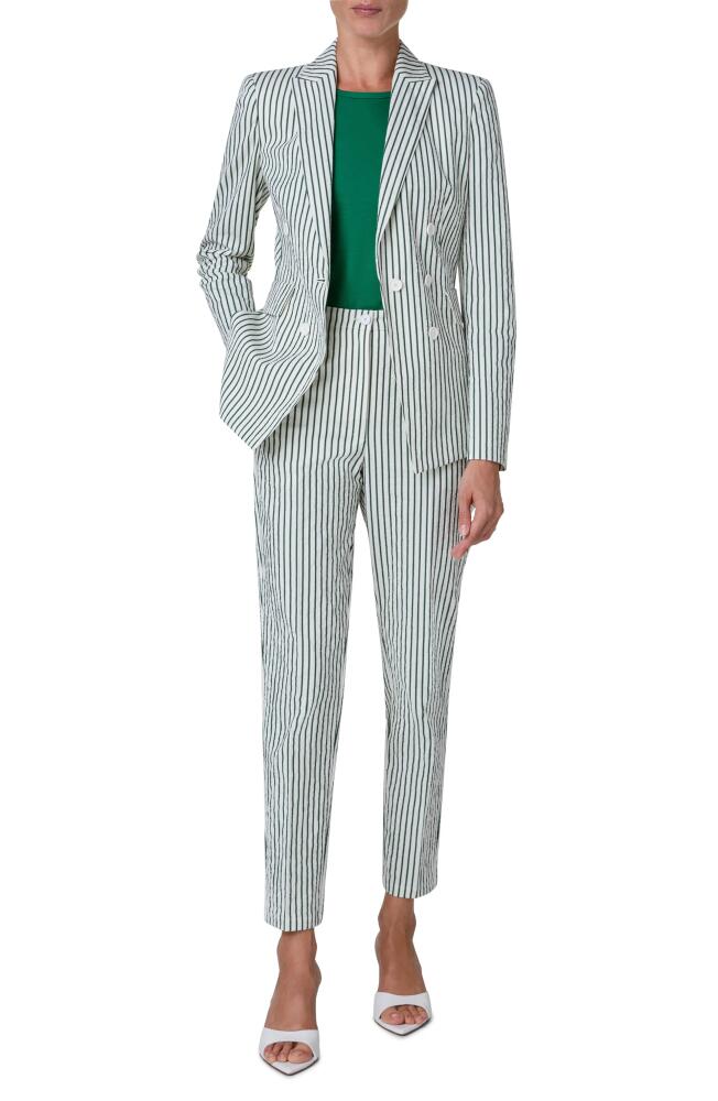 Akris punto Stripe Double Breasted Seersucker Blazer in Cream-Leaf Green Cover