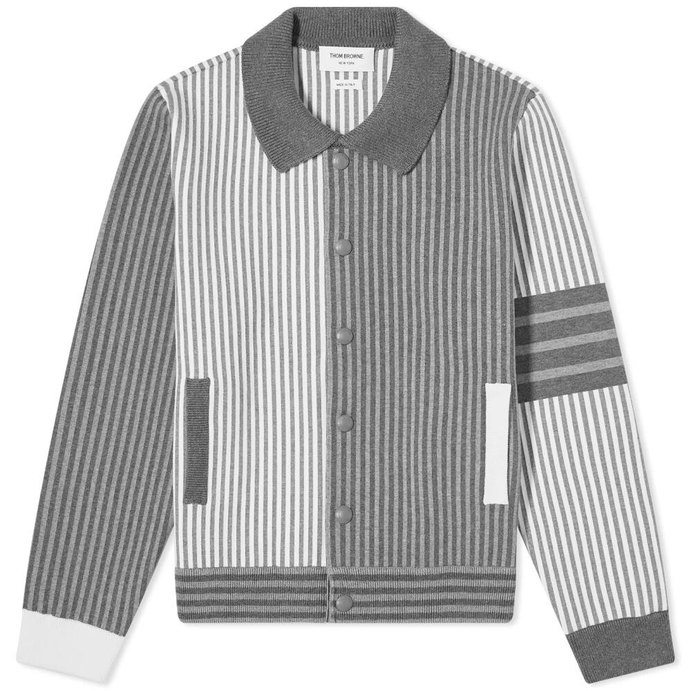 Thom Browne Men's Stripe Seersucker Polo Collar Bomber Jacket in Tonal Grey Cover