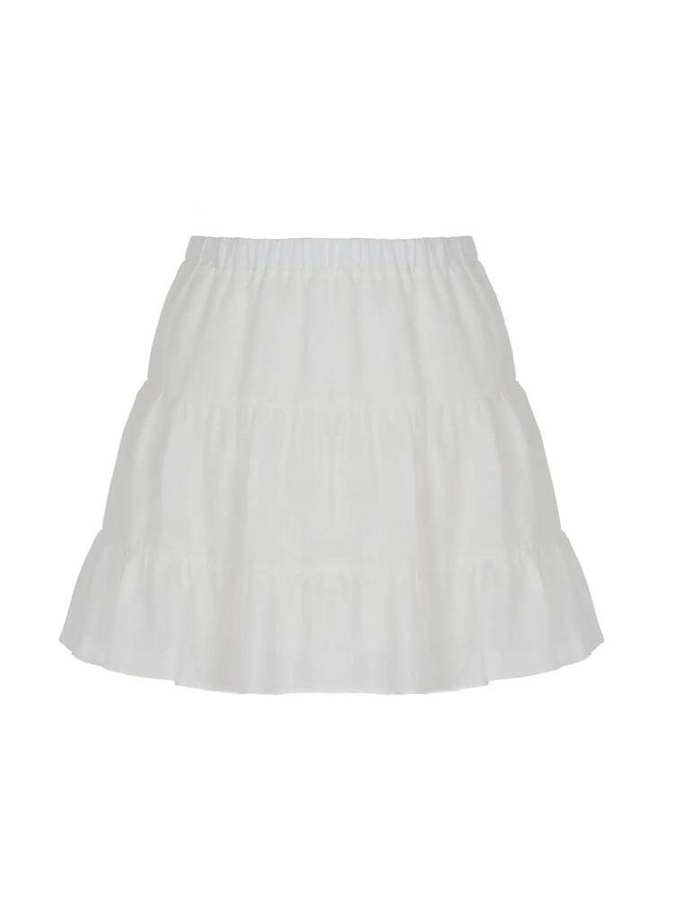 Nocturne Tiered Mini Linen Skirt in Ivory Cover