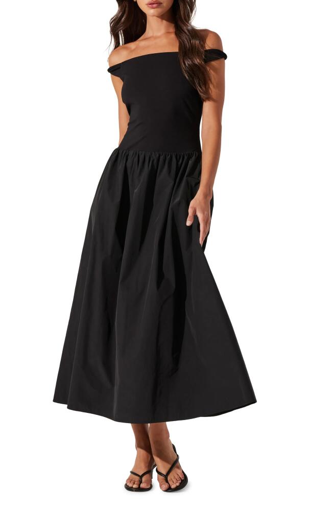 ASTR the Label Off the Shoulder Poplin Midi Dress in Black Cover