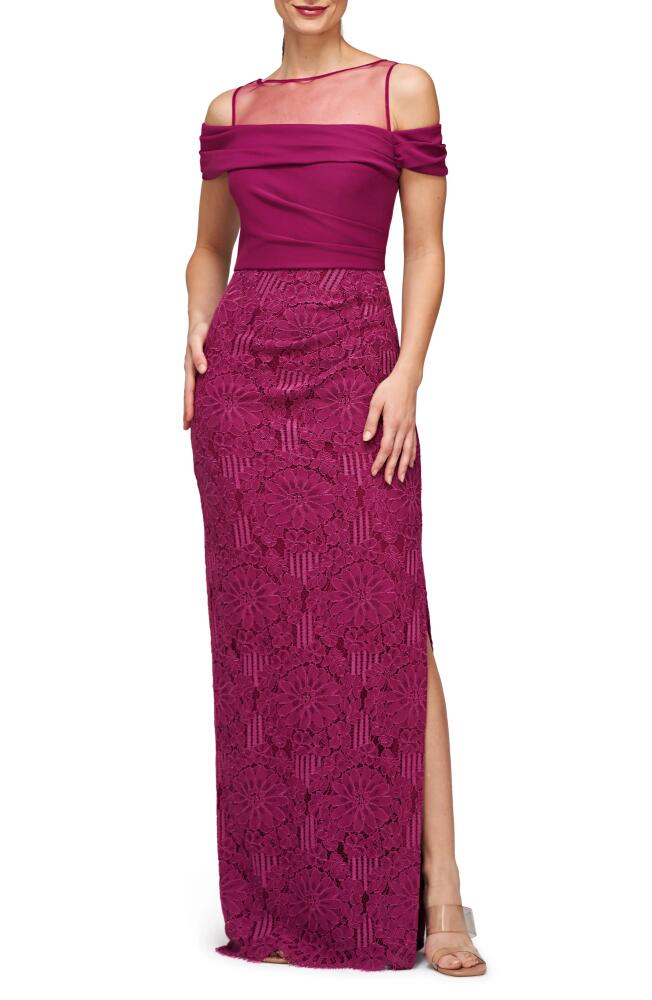 JS Collections Shiloh Lace Column Gown in Dark Fuchsia Cover