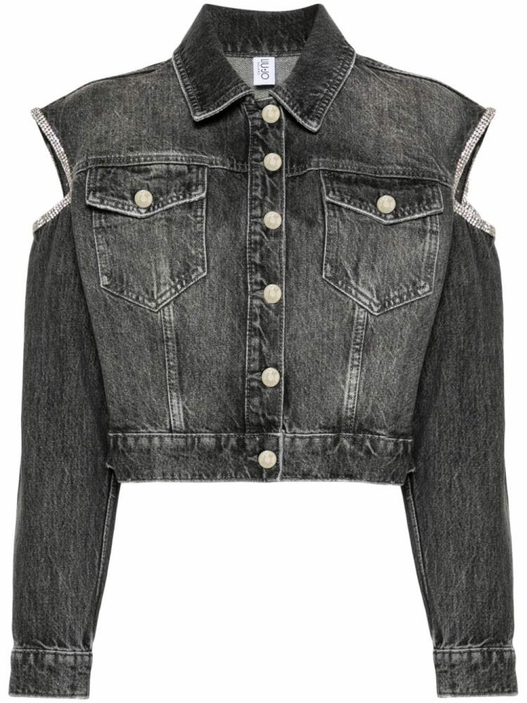 LIU JO rhinestoned cut-out denim jacket - Grey Cover