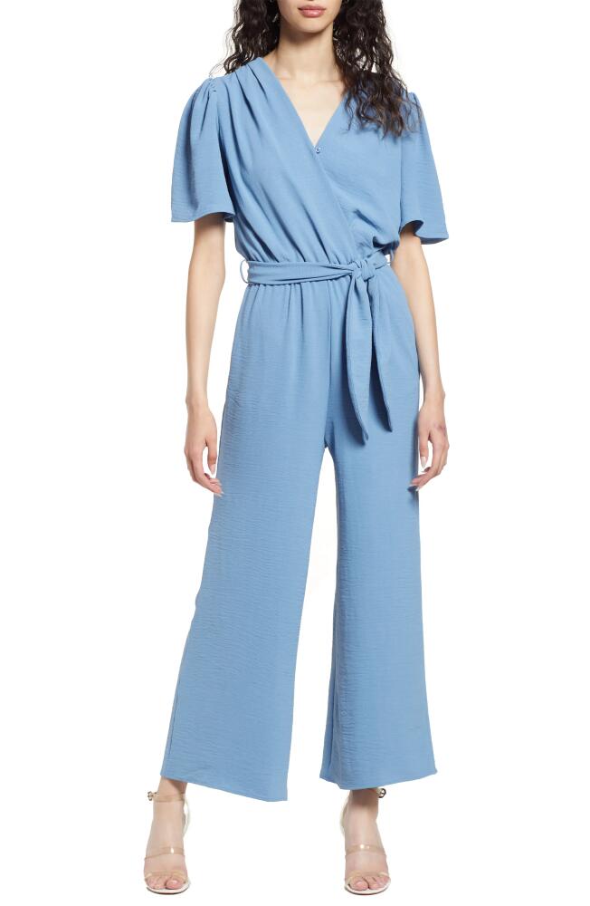 Fraiche by J Tie Front Wide Leg Jumpsuit in Denim Cover